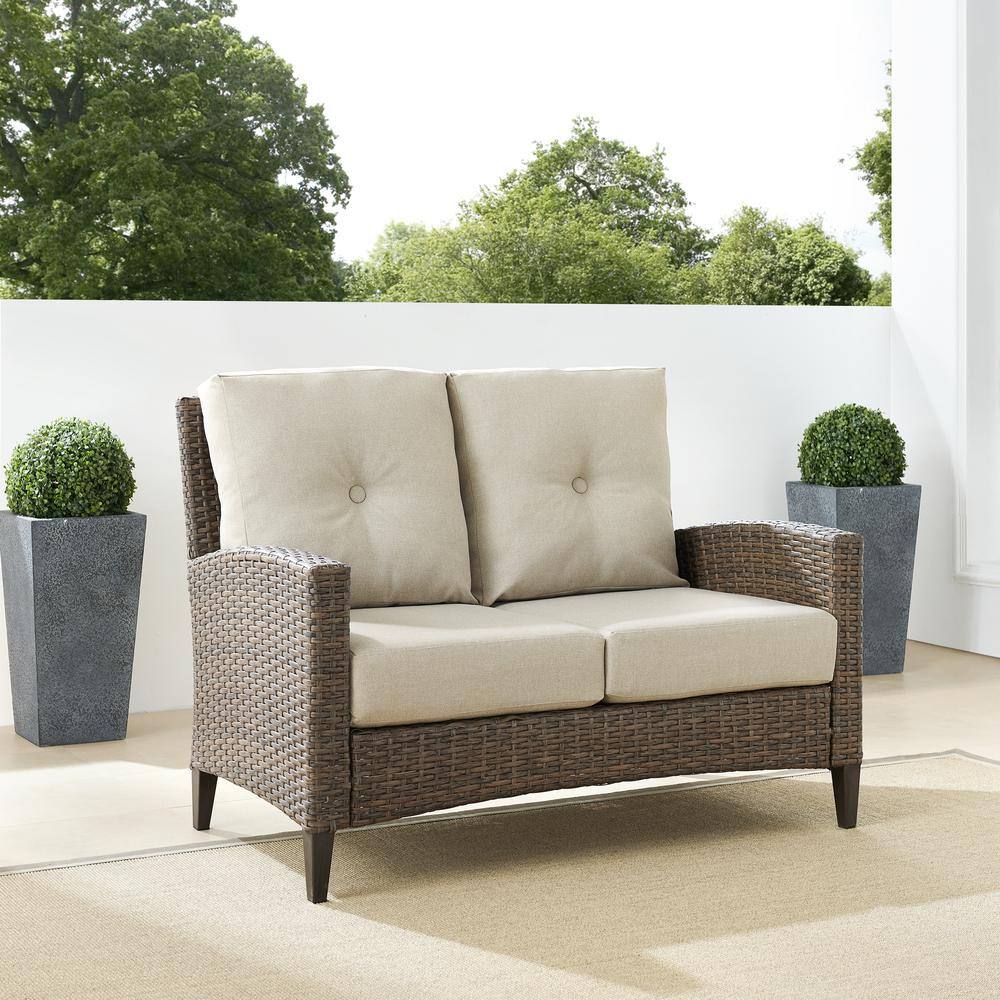 Rockport Cream and Light Brown Wicker Loveseat with Tufted Back
