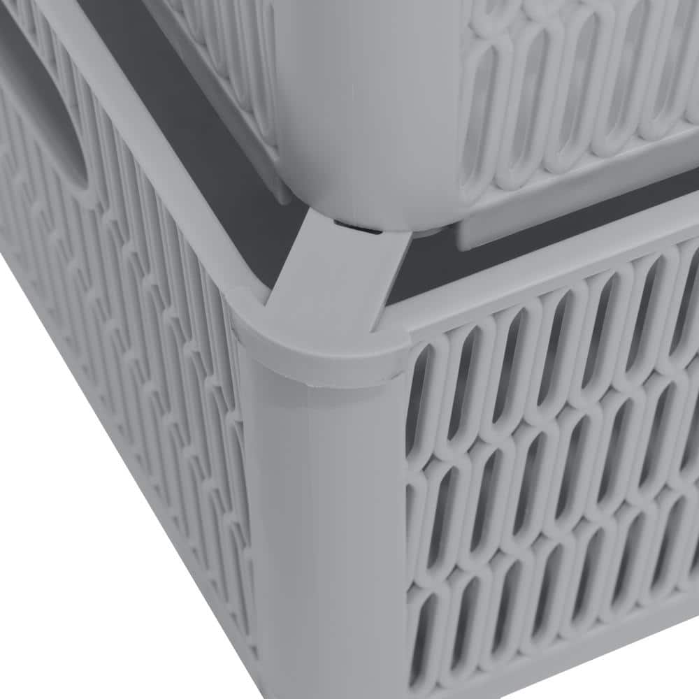 Simplify Slide 2 Stack Grey Plastic Storage Tote Baskets, 2-Pack