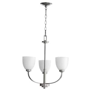 Reyes 3-Light Classic Nickel Chandelier with Satin Opal Glass
