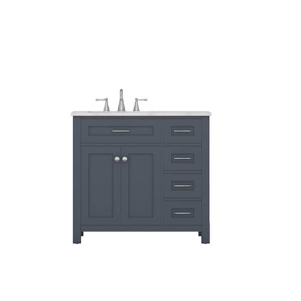 Alya Bath Norwalk 36 in. W x 34.2 in. H x 22 in. D Bath Vanity in Gray with Marble Vanity Top with White Basin