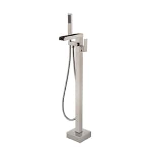 Single-Handle Bathroom Freestanding Tub Faucet with Hand Shower in Brushed Nickel