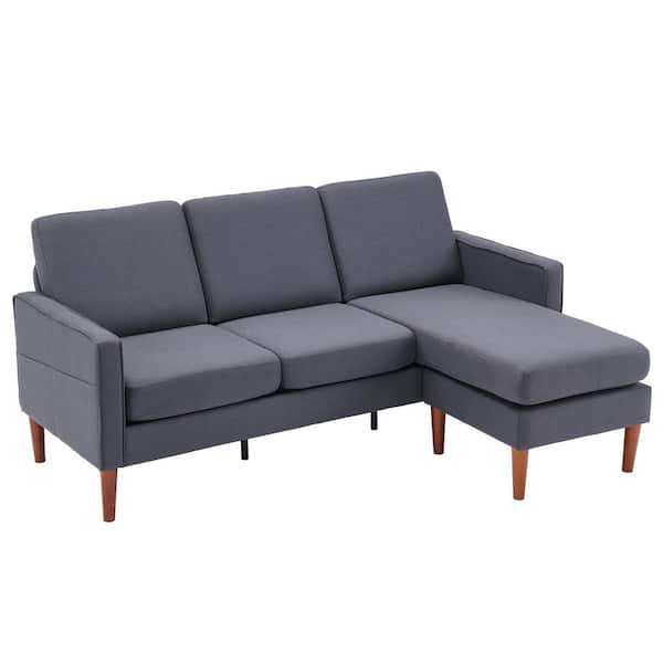Outopee 71 in. Square Arm 1-Piece Linen L-Shaped Sectional Sofa in Gray