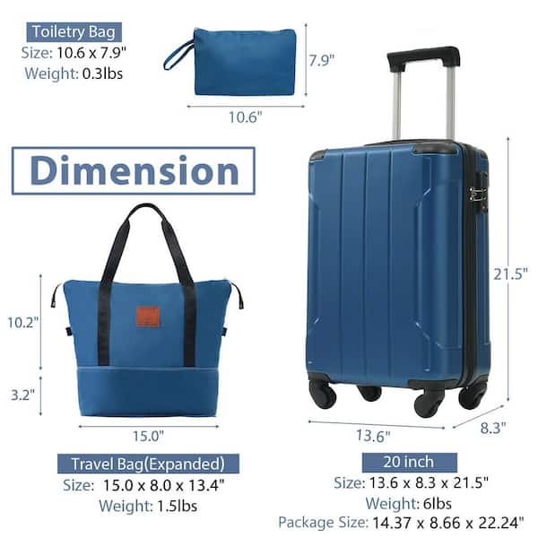 3-Piece Blue Carry-On and Hardshell Luggage Set with TSA Lock