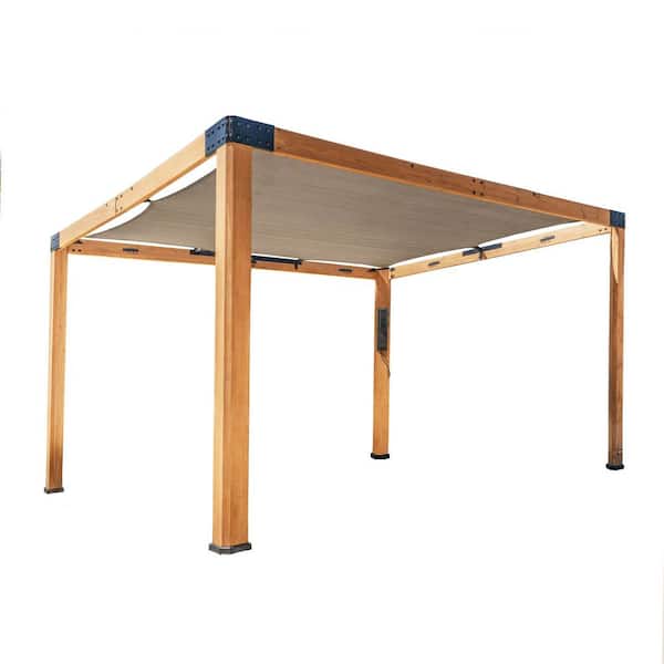 Brendan 10 ft. x 12 ft. Light Brown Cedar Wood Patio Pergola with Sun Shade Sail Screen Canopy and PowerPort