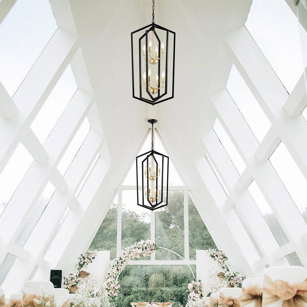 Lantern Series 8 Light Matte Black and Gold Rustic Modern Pendant Lantern Chandelier for Dining(No Bulbs) price history on PriceWatchPro