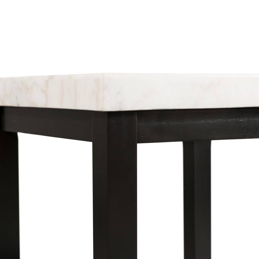 Transitional Black and White Marble Square End Table with Shelf