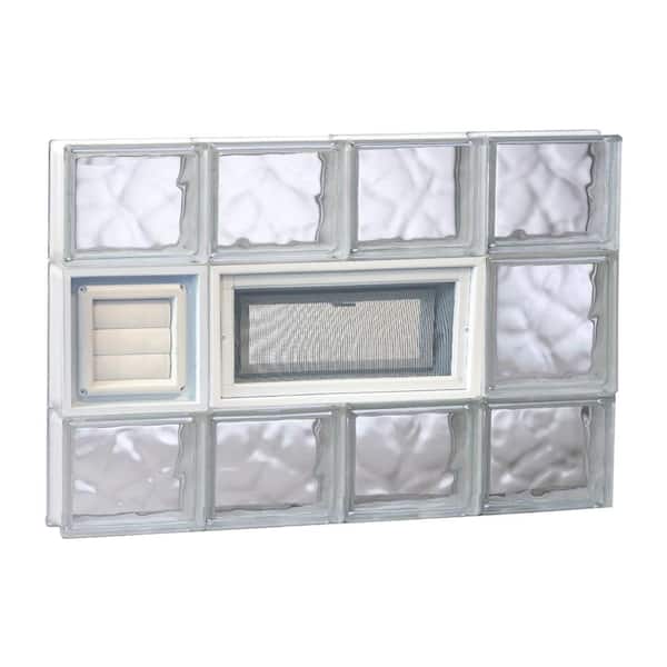 Clearly Secure 31 in. x 19.25 in. x 3.125 in. Frameless Wave Pattern Hopper and Dryer Vented Glass Block Window