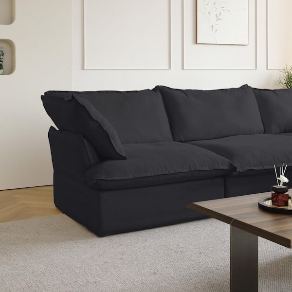 82.6 in. Black Linen Velvet Fabric 3-Seater Rectangle Loveseat Couch with Removable Sofa Covers
