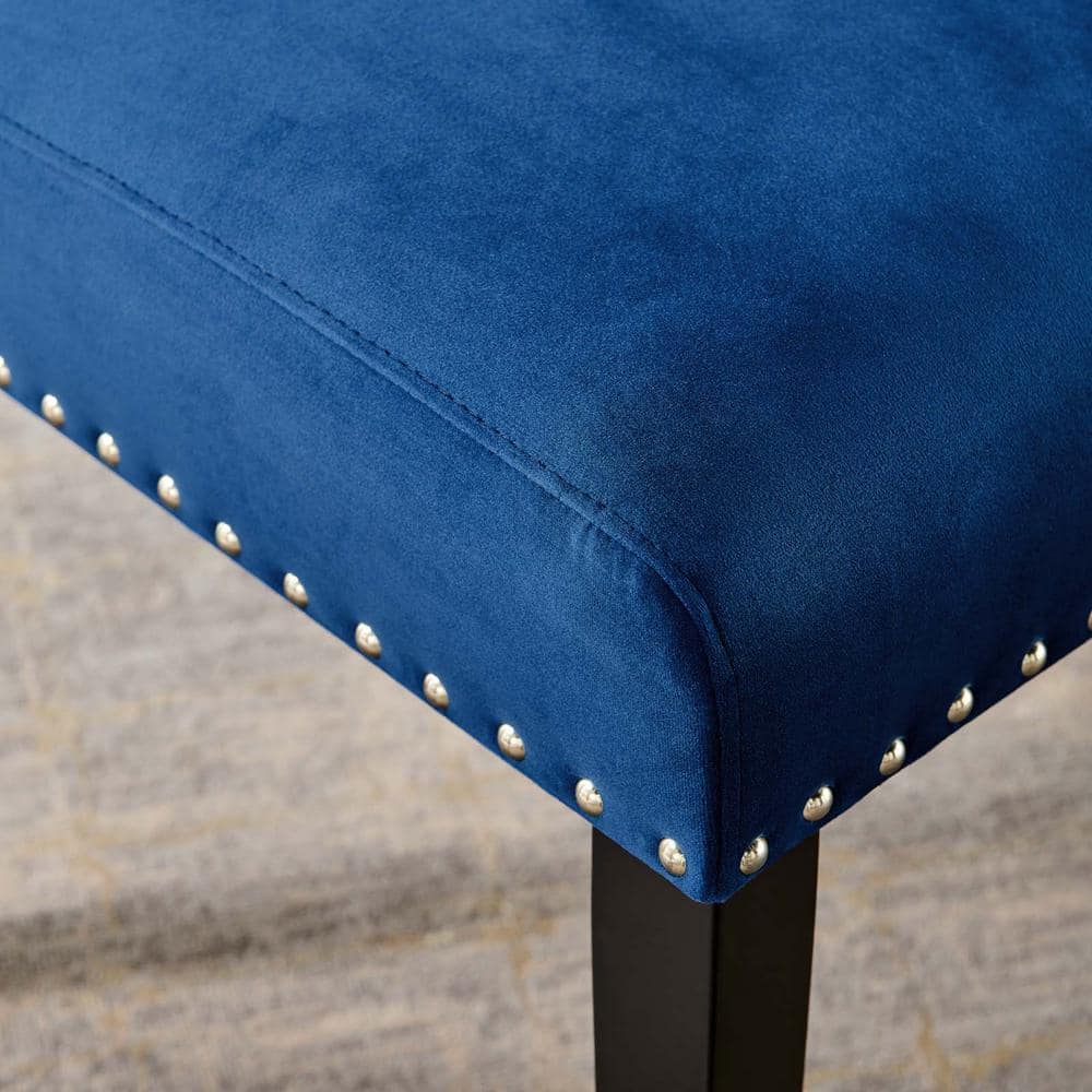 Elegant Navy Velvet Upholstered Parsons Side Chair with Nailhead Trim