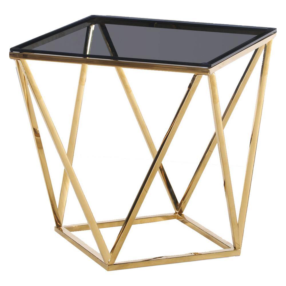 Best Master Furniture Brookhurst 19.5 in. Smoked/Gold Glass with Stainless Steel End Table