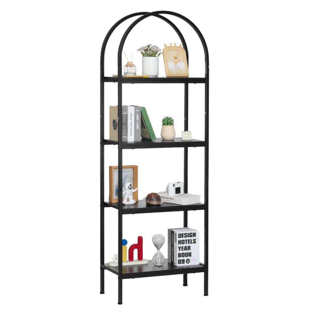 Open Bookshelf, 4-Tier Arched Bookcase, Metal Frame Freestanding Storage Shelves, For Office Bedroom Living Room
