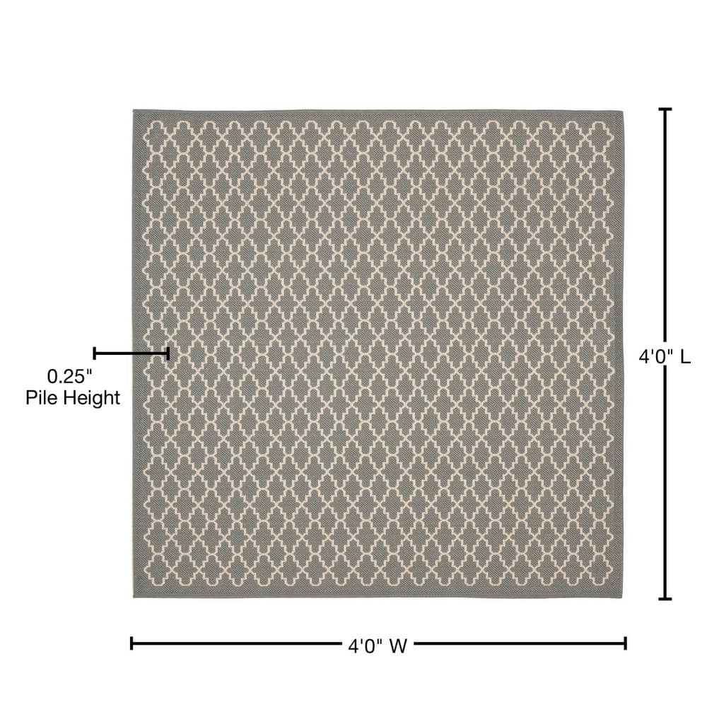 Anthracite & Beige 4' Square Synthetic Easy-Care Outdoor Rug