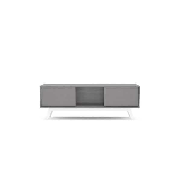 Unbranded 59 in. Grey and White Composite TV Stand Fits TVs Up to 65 in. with Storage Doors