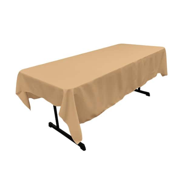 60 x 84 in. Khaki Polyester Poplin Rectangular Tablecloth