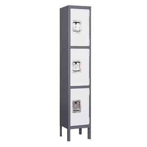 Metal Locker 3 Doors for Employee, Gym Locker with Hooks, 3 Tier Shelves Storage Locker in 66" H x 12"D x 12"W