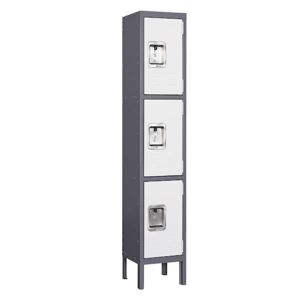 Mlezan Metal Locker 3 Doors for Employee, Gym Locker with Hooks, 3 Tier Shelves Storage Locker in 66" H x 12"D x 12"W