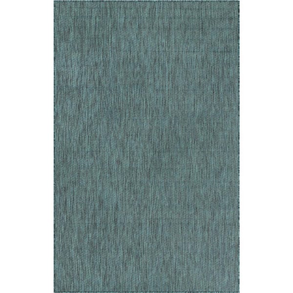 Unique Loom Outdoor Solid Teal 5' 0 x 8' 0 Area Rug