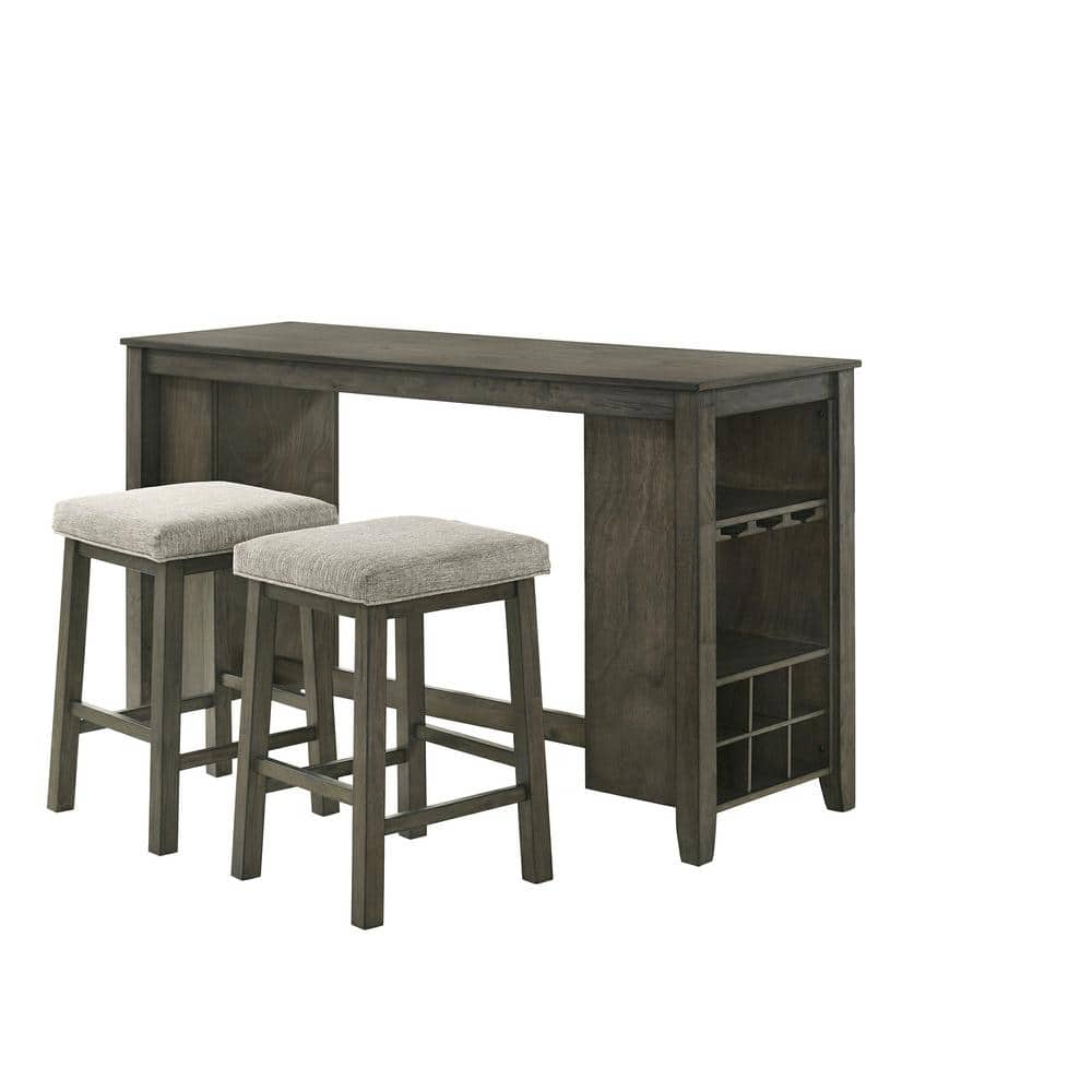 Churon Brown Solid Wood Bar Table with 2 Stools