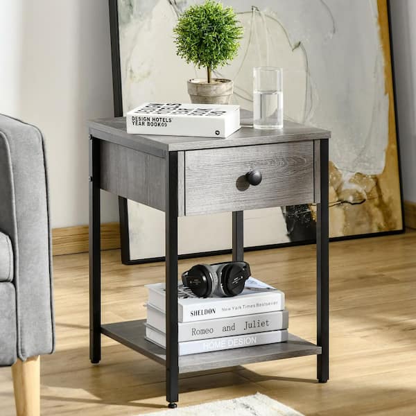 Gray 1 Drawer 15.75 in.W Nightstand with Storage and Open Shelf