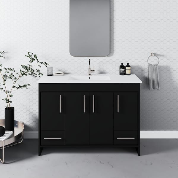 VOLPA USA AMERICAN CRAFTED VANITIES Pacific 48 in. W x 18 in. D Bath Vanity in Black with Integrated Ceramic Vanity Top In White with White Basin