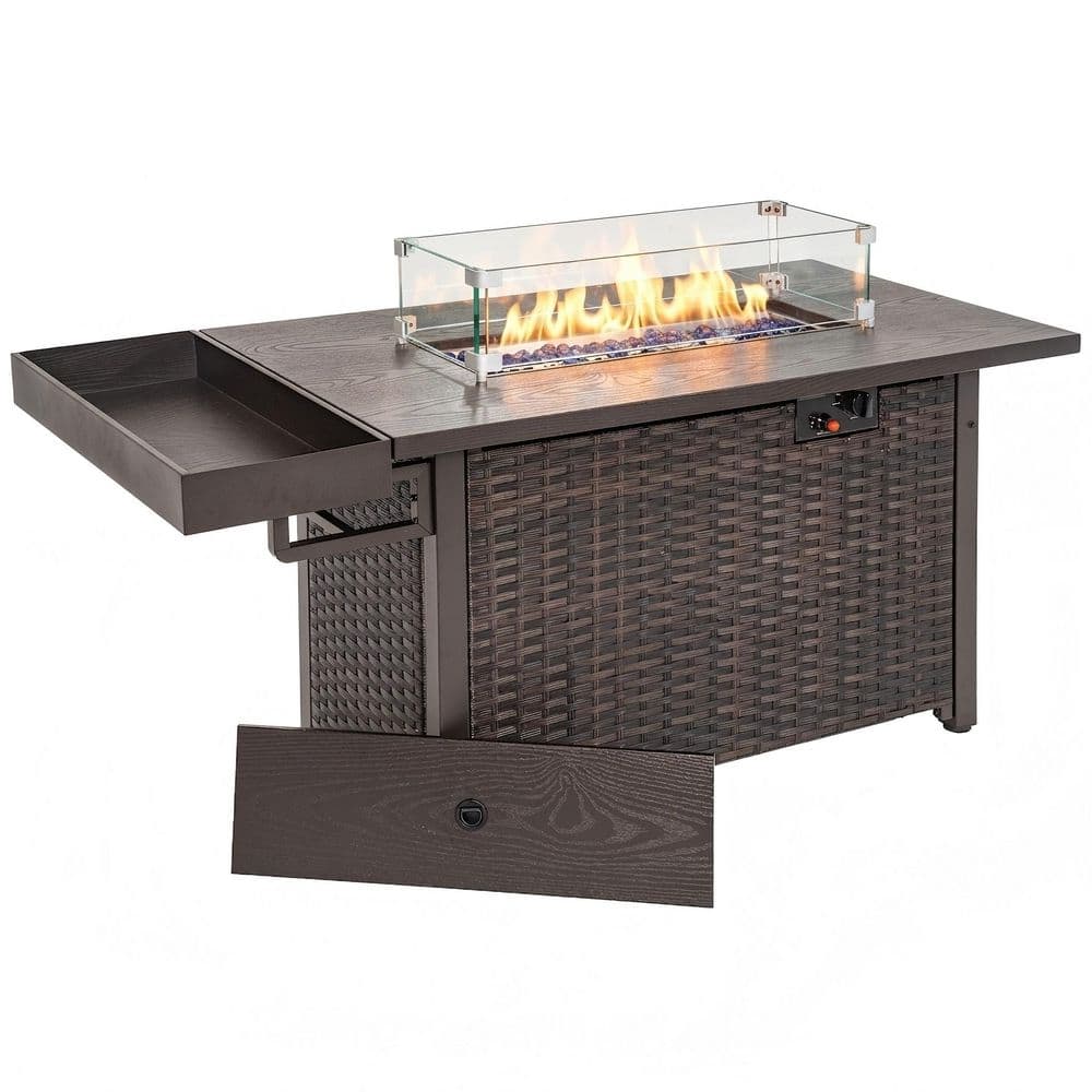 AURA OUTDOOR 52 in. 50,000 BTU Wicker Outdoor Propane Fire Pit Table ...