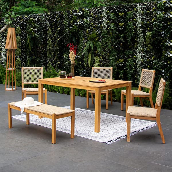 Cambridge Casual Cambridge Casual Paxton 6-Piece Teak Outdoor Dining Set with Honey Twist Wicker