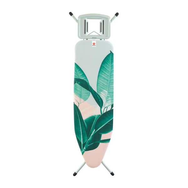 Brabantia Ironing Board B with Solid Steam Iron Rest, Tropical Leaves Cover and Mint Frame