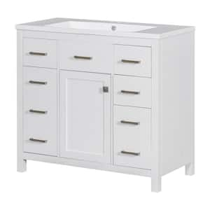 36 in. W x 18 in. D x 34 in. H Single Sink Freestanding Bath Vanity in White with White Resin Top