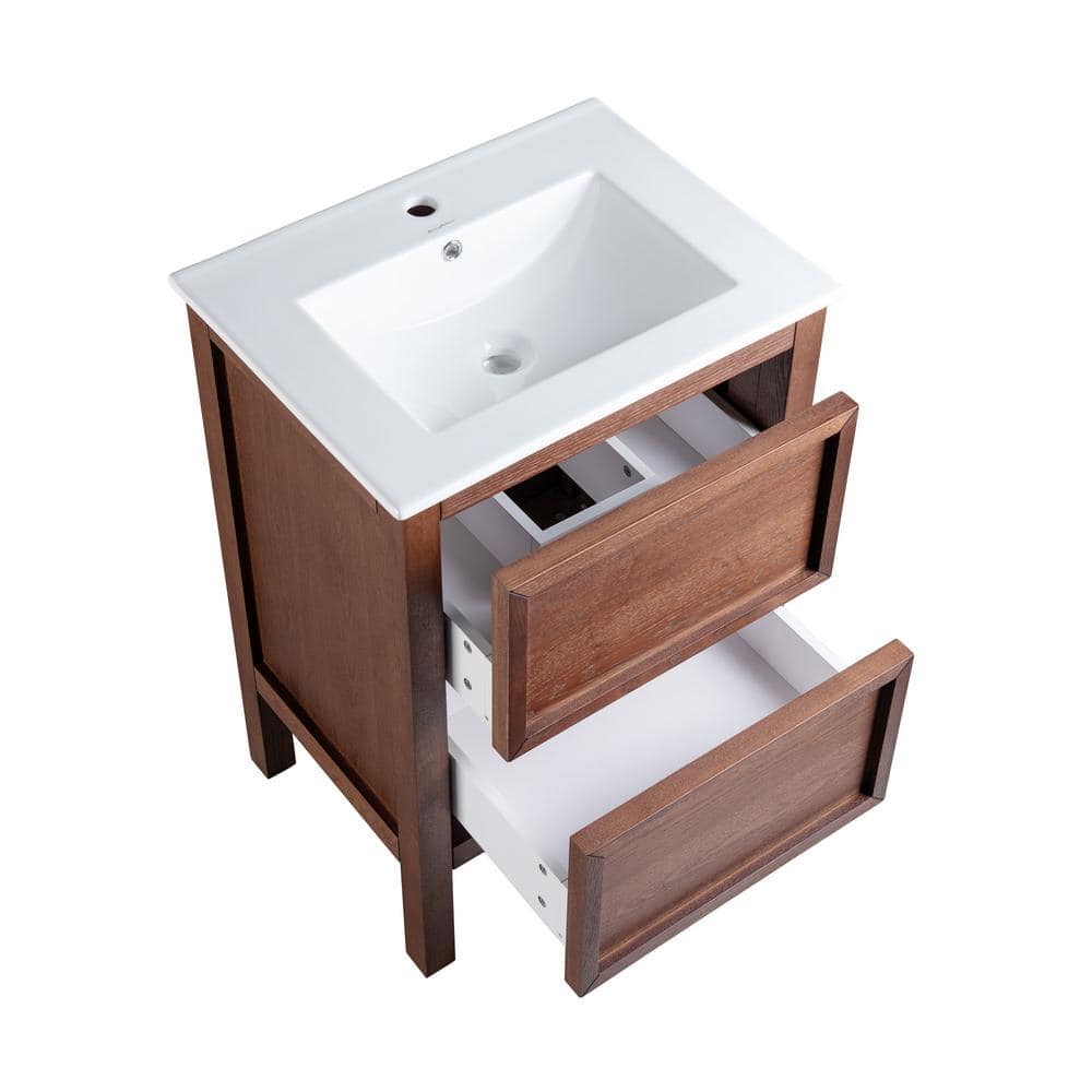 Nadar 24" Walnut Freestanding Bathroom Vanity with Ceramic Top