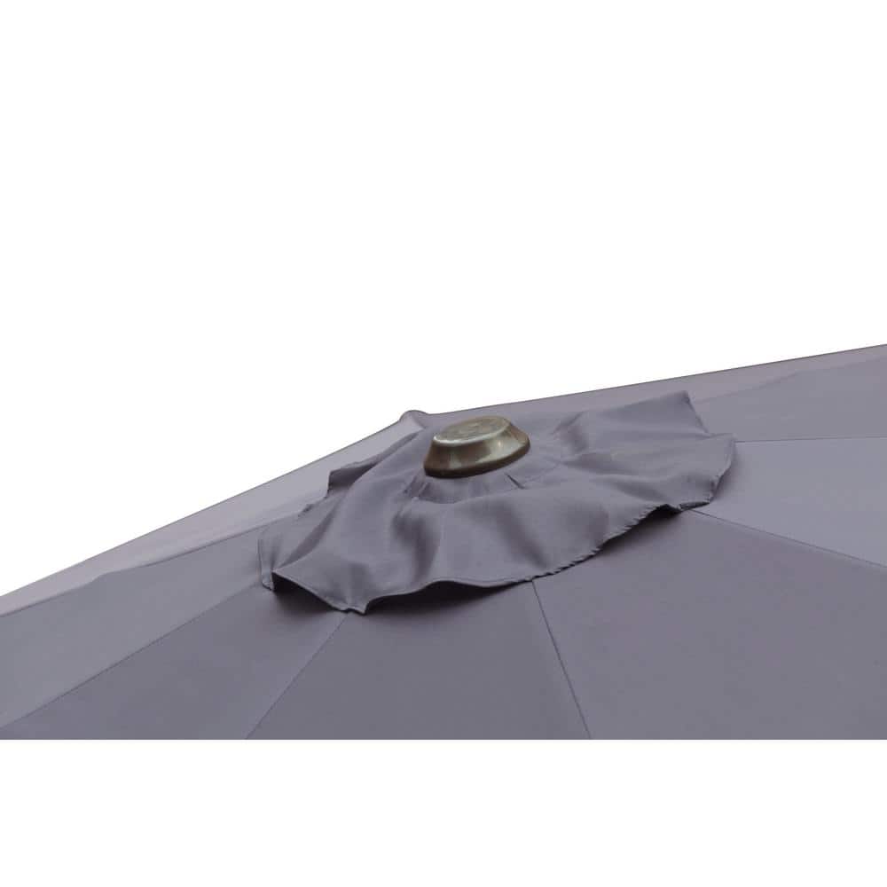 Gray and White Striped 9 Ft Steel Patio Umbrella with Tilt and Crank