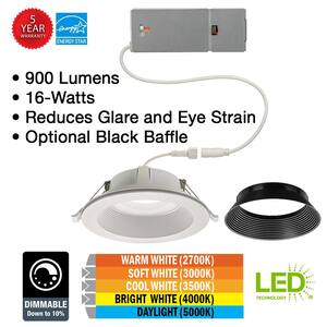 6 in. Canless Integrated LED Recessed Light Trim with Night Light 900 Lumens Adjustable CCT Reduces Glare (4-Pack)
