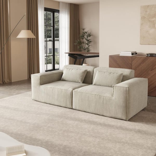 86.6 in. Square Arm Corduroy Rectangle 2-Seater Modular Sectional Sofa in Beige