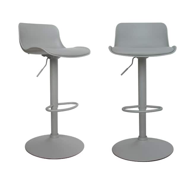 Unbranded 40 in. Gray Low Back Metal Frame Adjustable Cushioned Bar Stool with Hot-Stamping Cloth (Set of 2)