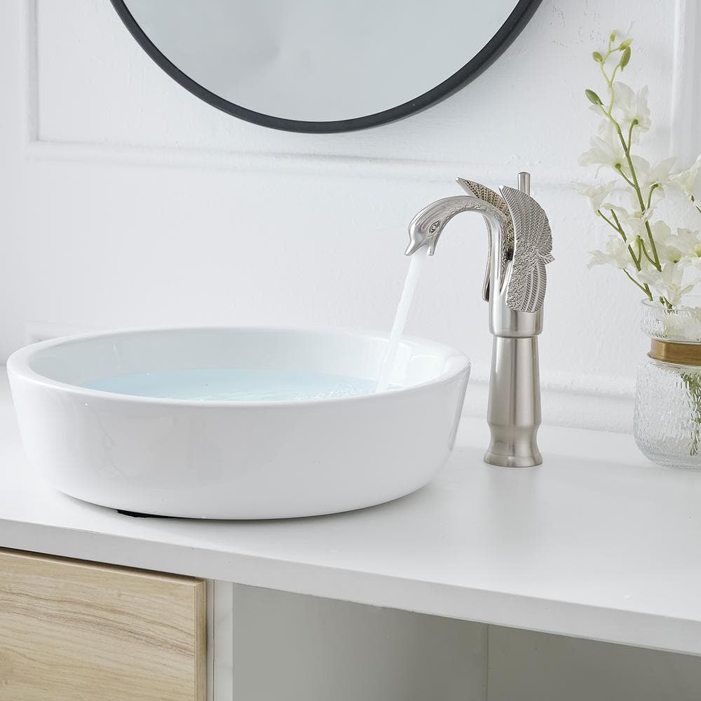 Brushed Nickel Swan Single Handle Vessel Sink Faucet