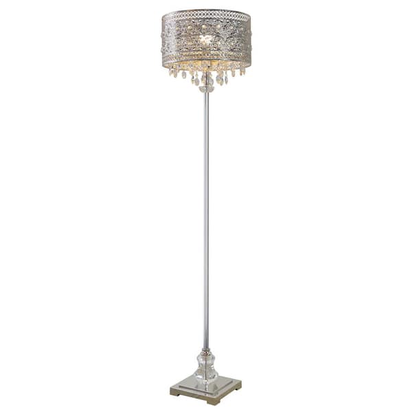 River of Goods Brielle 60.5 in. Silver Floor Lamp with Polished Nickel and Crystal Shade