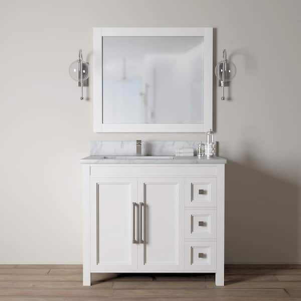 Urban Woodcraft Bienville 36 in. W x 22 in. D x 33.5 in. H Single Bath Vanity in Grey with White Quartz Counter Top and with White Basin