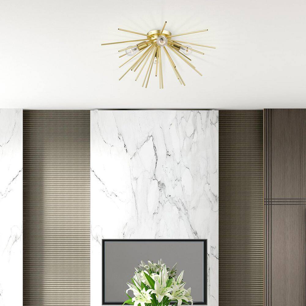 Tribeca 4-Light Flush Mount Ceiling Fixture in Soft Gold with Polished Brass Accents