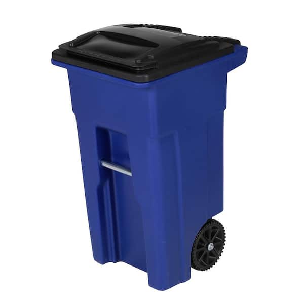 Toter 32 Gal. Blue Trash Can with Wheels and Attached Lid