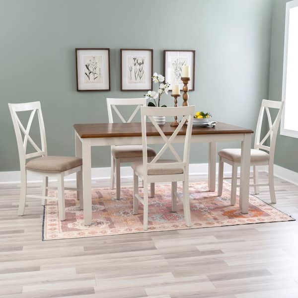 Twyla 5-Piece Rectangle Vanilla White and Brown Wood Top Dining Room Set Seats 4