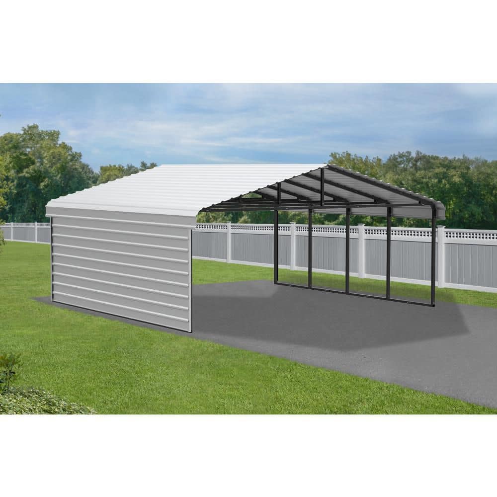 20' x 20' Eggshell Galvanized Steel Carport Kit with Black Frame