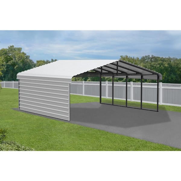 Arrow 20 ft. W x 20 ft. D x 7 ft. H Eggshell Galvanized Steel Carport with 1-Side Wall Kit