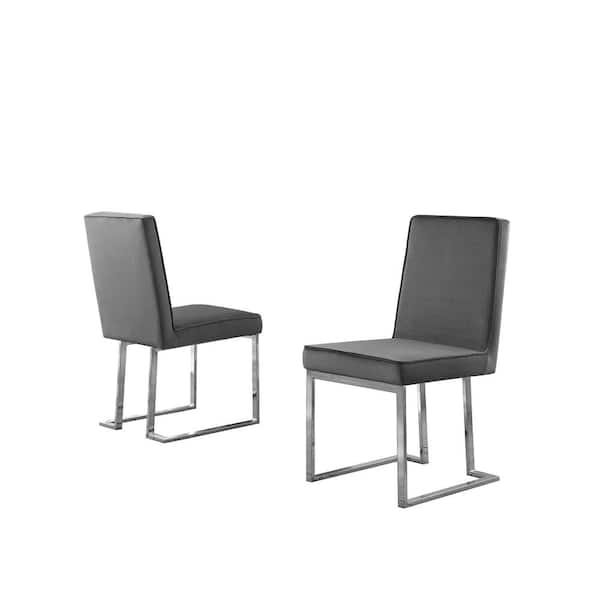 Best Quality Furniture Areva Dark Gray Velvet Dining Chair (Set of 2)