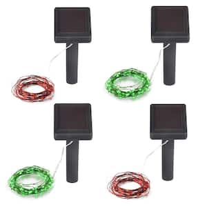 Outdoor 100-Light 20 ft. Solar Colors of Christmas (2 Red/2 Green) integrated LED String Light (4-Pack)