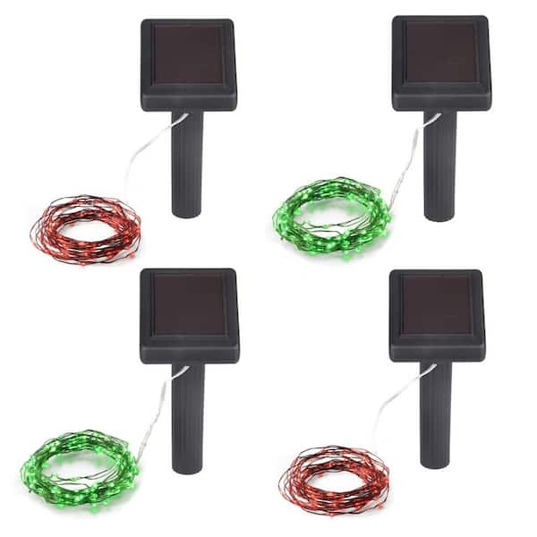 Unbranded Outdoor 100-Light 20 ft. Solar Colors of Christmas (2 Red/2 Green) integrated LED String Light (4-Pack)