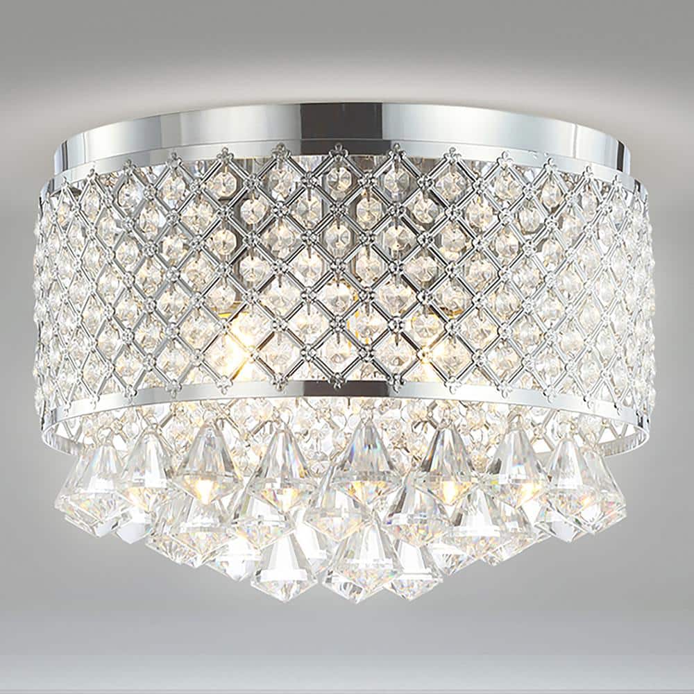 Evelyn 14.75" Chrome Crystal Drum LED Flush Mount Ceiling Light