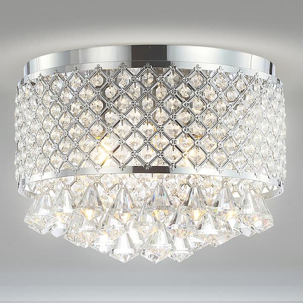 JONATHAN Y Evelyn 14.7 in. 3-Light Crystal Drops/Metal LED Flush Mount ...