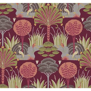 Mandeville Red Rasberry Tropical Paradise Wallpaper Sample
