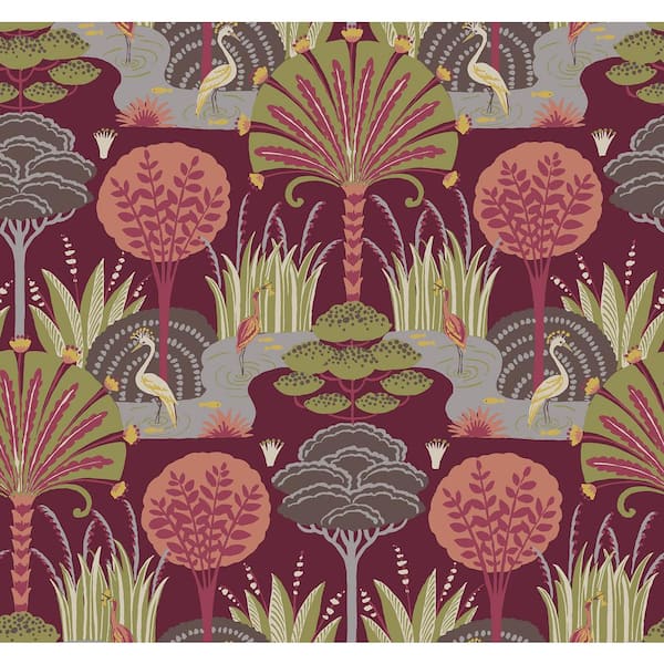 SCOTT LIVING Mandeville Red Rasberry Tropical Paradise Wallpaper Sample