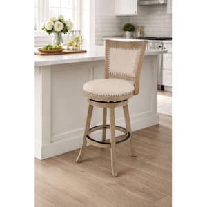 Melrose 29 in. Driftwood Wire-Brush Wood Frame Bar Stool