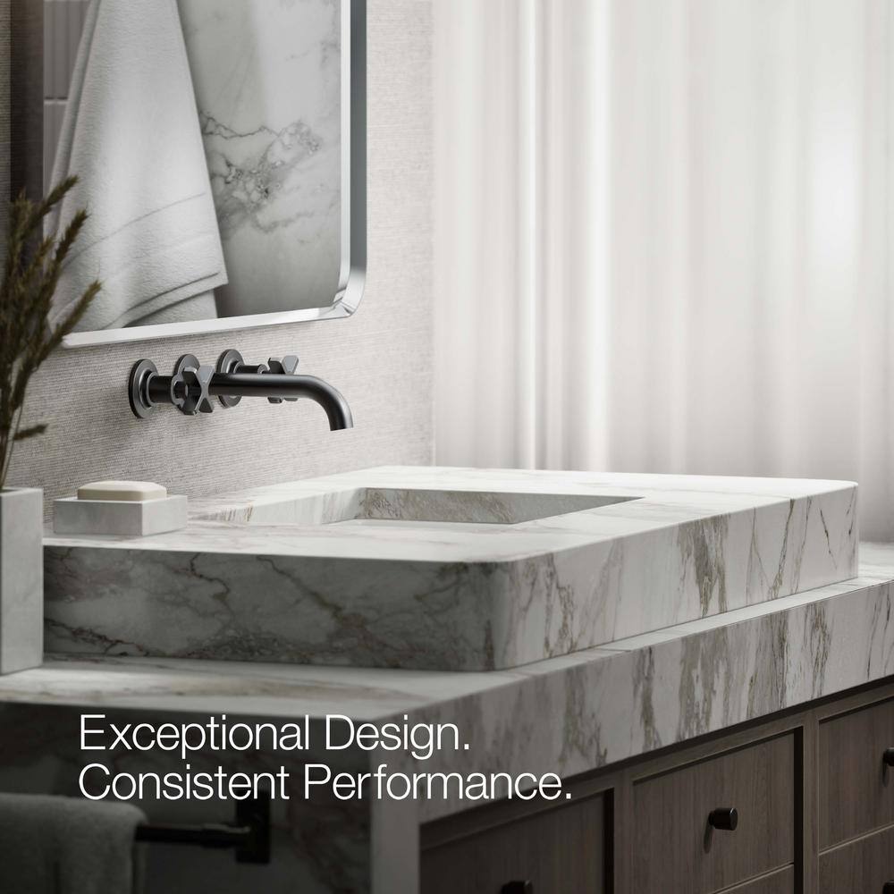 Matte Black Wall-Mount Bathroom Sink Faucet with Knurled Levers